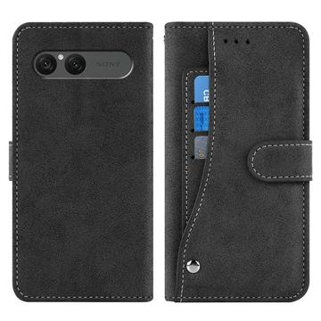 Capa Retro elegante para Sony Xperia 10 VII com suporte rotativo para cartões - Preto