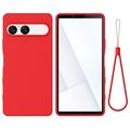 Capa de silicone líquido com correia de mão para Sony Xperia 10 VII - Vermelho