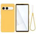 Capa de silicone líquido com correia de mão para Sony Xperia 10 VII - Amarelo