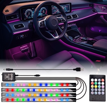 Fita LED para automóvel com néon interior ativado por som - 4 peças, 36 LEDs