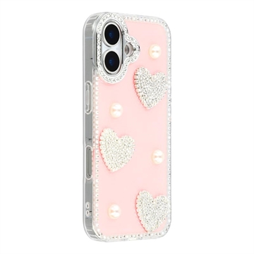 Capa híbrida para iPhone 17 Amor Brilhante e Pérola - Rosa
