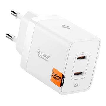 Carregador de parede rápido duplo USB-C Spigen Essential EE472EU 47W - Branco