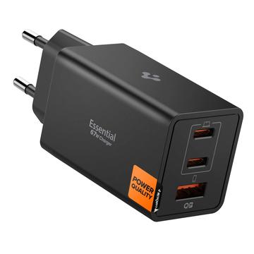 Carregador de parede rápido de 3 portas Spigen Essential EE673EU 67W - Preto