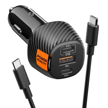 Carregador de automóvel ultrarrápido de 3 portas Spigen Essential EV1133 com cabo USB-C - 113W - Preto