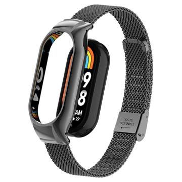 Pulseira de Malha de Aço Inoxidável com Estojo para Xiaomi Smart Band 8 - Preto