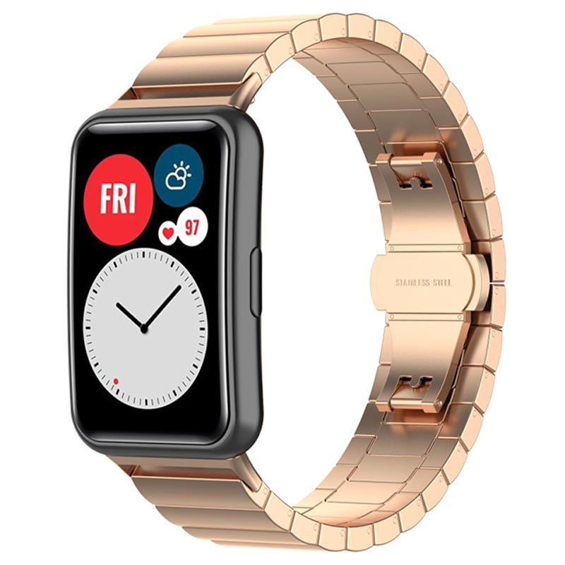 Bracelete em Aço Inoxidável com Fivela Borboleta para Huawei Watch Fit