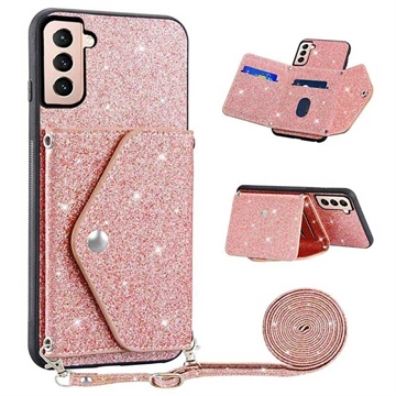 Capa com Porta-Cartão Stardust para Samsung Galaxy S23 5G - Cor-de-Rosa