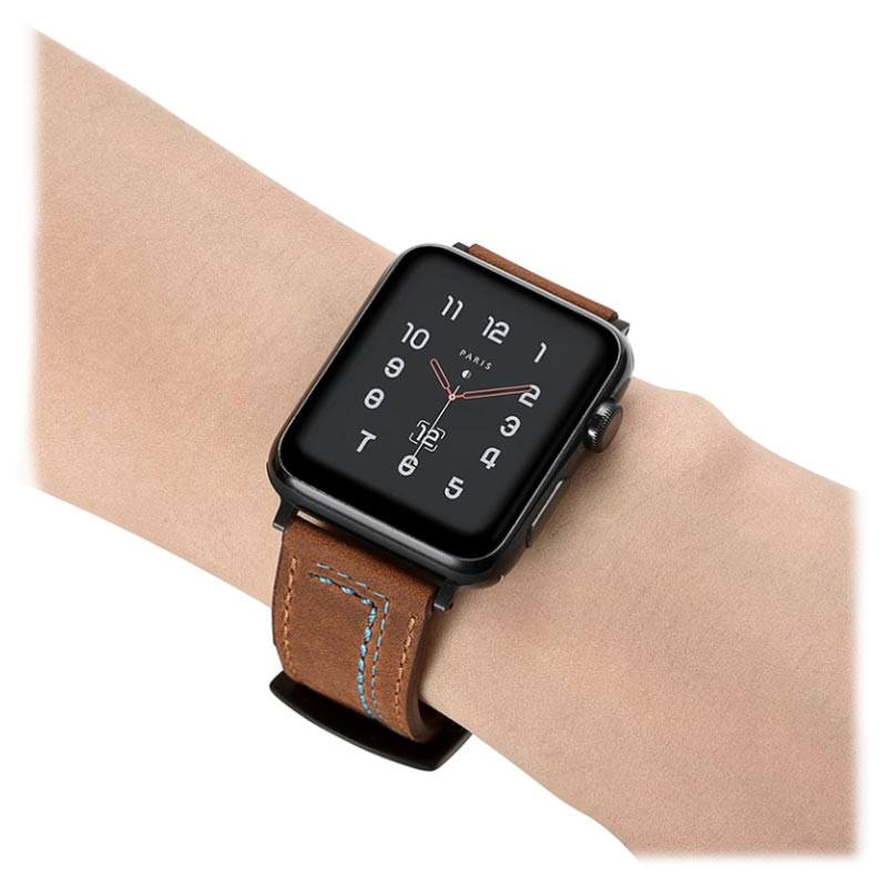 Bracelete de Pele Costurada para Apple Watch Series 9/8/SE (2022)/7/SE /6/5/4/3/2/1 - 49mm/45mm/44mm/42mm