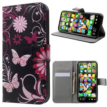 Capa tipo Carteira Style para iPhone X / iPhone XS - Borboletas / Flores