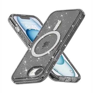 Capa Híbrida Stylish Glitter Series para iPhone 16e - Compatível com MagSafe - Preto