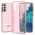 Capa Híbrida Stylish Glitter Series para Samsung Galaxy S21 5G - Cor-de-Rosa