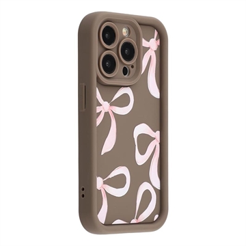 Capa TPU elegante à prova de choque para iPhone 15 Pro Max com rebordos elevados - castanho / laço grande