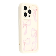 Capa TPU elegante à prova de choque para iPhone 15 Pro Max com rebordos elevados - Branco / Laço grande