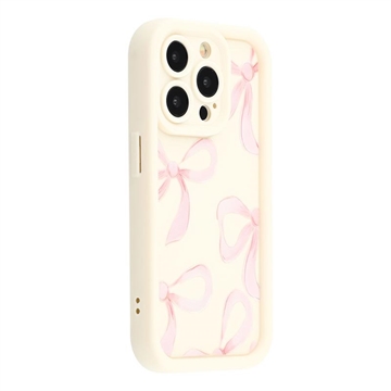 Capa TPU elegante à prova de choque para iPhone 15 Pro Max com rebordos elevados - Branco / Laço grande