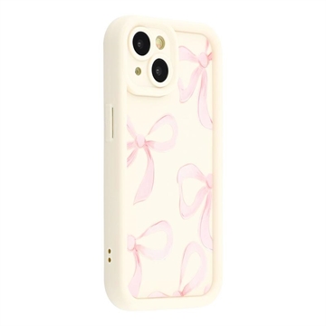 Capa TPU elegante à prova de choque para iPhone 15 com rebordos elevados - Branco / Laço grande