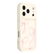 Capa TPU elegante à prova de choque para iPhone 17 Pro Max com rebordos elevados - Branco / Laço grande