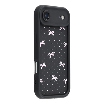Capa TPU elegante à prova de choque para iPhone Air com rebordos elevados - Preto / laço com bolinhas