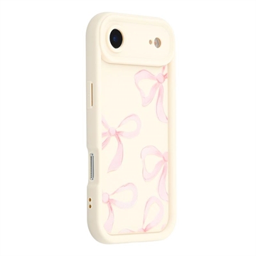 Capa TPU elegante à prova de choque para iPhone Air com rebordos elevados - Branco / Laço grande