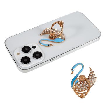 Suporte para anel de telefone com glitter cisne e glitter Suporte para anel com strass Suporte para dedo Suporte traseiro de metal - Azul bebê