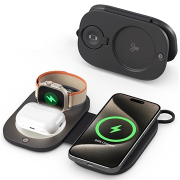 Carregador sem fios de viagem dobrável T5 3 em 1 15W - Preto