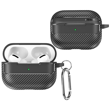 Capa de TPU Escovado com Mosquetão para AirPods Pro 3 - Fibra de Carbono