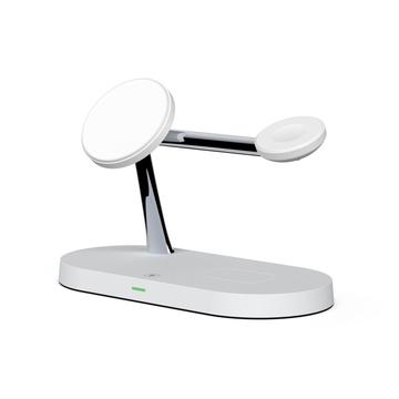 Carregador sem fios 3 em 1 MagSafe Tech-Protect A12 15W com lâmpada LED incorporada (Embalagem aberta - Satisfatório) - Branco