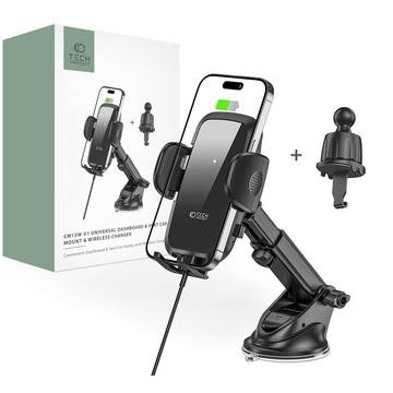 Suporte de automóvel CM15W-V1 da Tech-Protect / Carregador de automóvel sem fios - 15W - Preto