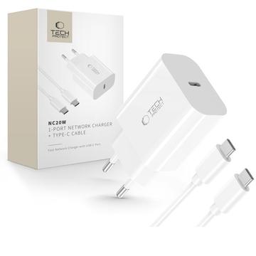 Carregador USB-C Tech-Protect NC20W com cabo Type-C - Branco