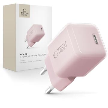 Carregador USB-C Tech-Protect NCM25 25W - Entrega de energia - Rosa bebé