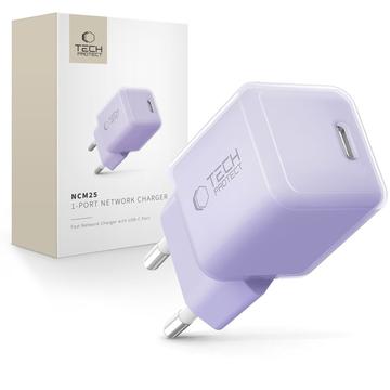 Carregador USB-C Tech-Protect NCM25 25W - Entrega de energia - Roxo bebé