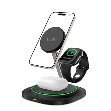 Carregador sem fios 3 em 1 MagSafe Tech-Protect QI15W-A46 com retroiluminação atmosférica - Preto