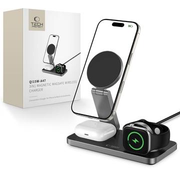 Carregador sem fios 3 em 1 dobrável MagSafe Tech-Protect QI15W-A47 - Preto