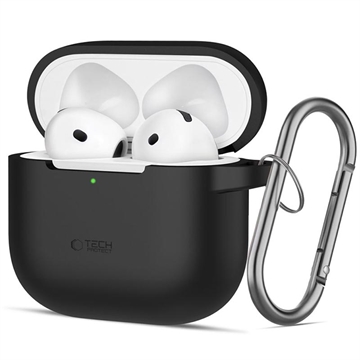Capa de silicone com gancho para AirPods 4 Tech-Protect - Preto
