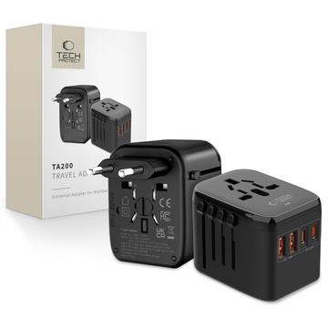 Adaptador universal de viagem Tech-Protect TA200 - UE, Reino Unido, EUA, UA - Preto