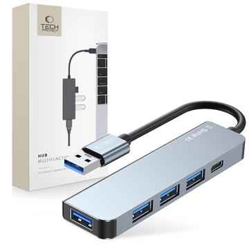 Hub USB-A 5 em 1 Tech-Protect V0 - 3xUSB 2.0, USB 3.0, USB-C PD - Cinzento