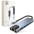Hub USB-C 5 em 1 Tech-Protect V3 - HDMI, Gigabit-LAN, USB 3.0/2.0, 100W USB-C - Cinzento