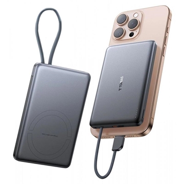 Torras Mini Slim PD Power Bank com cabo USB-C incorporado - 10000mAh - Cinzento