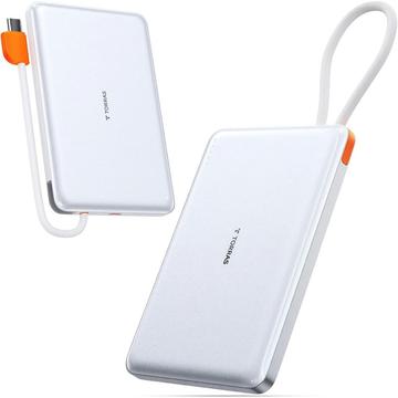 Torras Mini Slim PD Power Bank com cabo USB-C incorporado - 10000mAh - Branco