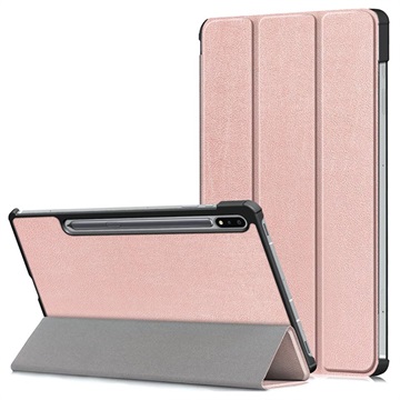 Bolsa Fólio Inteligente Tri-Fold para Samsung Galaxy Tab S7 FE - Cor-de-Rosa Dourado