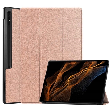 Bolsa Fólio Inteligente Tri-Fold para Samsung Galaxy Tab S9 Ultra - Cor-de-Rosa Dourado