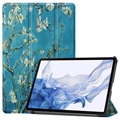 Bolsa Fólio Inteligente Tri-Fold para Samsung Galaxy Tab S9 - Flores Brancas