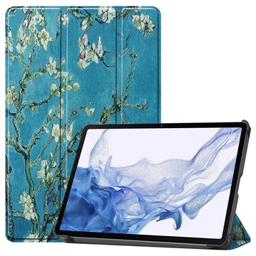 Bolsa Fólio Inteligente Tri-Fold para Samsung Galaxy Tab S9 - Flores Brancas