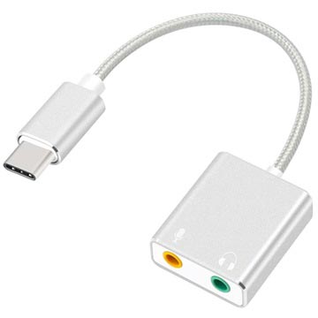 Adaptador de Áudio USB-C / AUX Para Auscultadores & Microfone - Prateado