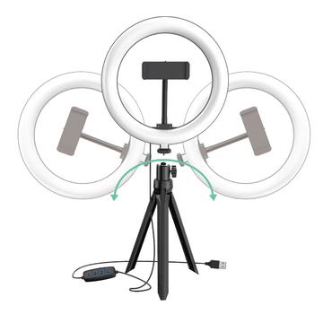 UN-205 Anel luminoso LED de 8\'\' com suporte e apoio para telemóvel Lâmpada circular para selfies de secretária para vídeos do YouTube Fotografia Maquilhagem