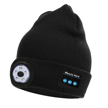 Gorro de Malha Unissexo Bluetooth com Luz LED - Preto