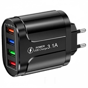 Adaptador Alimentação USB Universal para Carregamento Rápido de 4 Portas - 48W - Preto