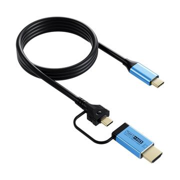 Cabo conversor de vídeo V292 4K 60Hz USB-C para USB-C/HDMI 2.0 - 2m - Preto / Azul