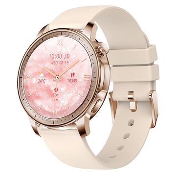 V65 Relógio inteligente com ecrã tátil AMOLED de 1,32 polegadas Monitor do ritmo cardíaco Pulseira desportiva para mulher, bracelete de silicone - Ouro