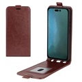 Bolsa Tipo Flip Vertical com Ranhura para Cartão para iPhone 14 Pro - Castanho