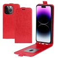 Flip Case Vertical com Ranhura para Cartão para iPhone 15 Pro - Vermelho